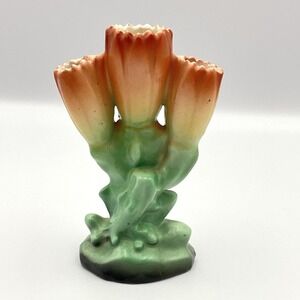 Vintage 1930s Czechoslovakia Triple Tulip Bud Vase 5" Airbrushed‎ Art Pottery
